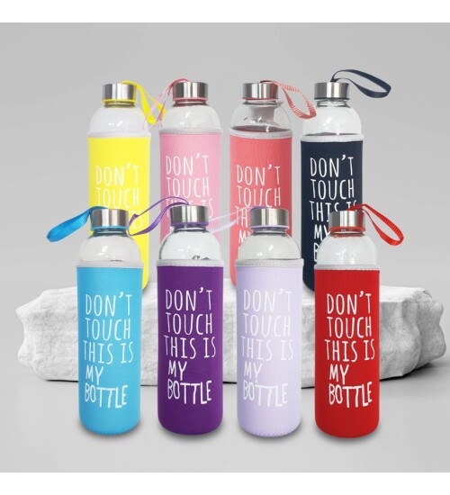 Kişiye Özel İsimli Renkli Kılıflı Cam Su Şişesi 750 ml