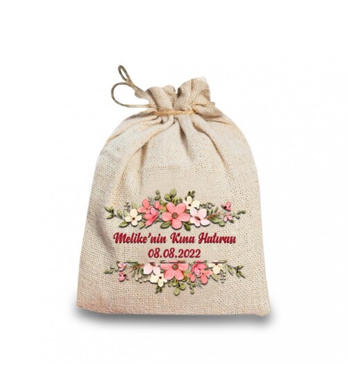 Kişiye Özel Kına Hatırası Hasır İpli Hediye Kesesi HK2103