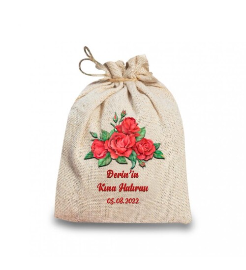 Kişiye Özel Kına Hatırası Hasır İpli Hediye Kesesi HK2105