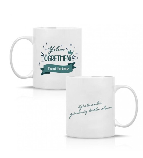 Kişiye Özel Öğretmenler Günü Yılın Öğretmeni Baskılı Porselen Beyaz Kupa Bardak HK2316