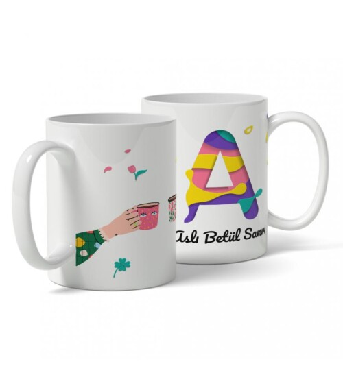 Kişiye Özel Renkli Harf ve İsim Temalı Baskılı Kupa Bardak HK121