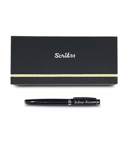 Kişiye Özel Scrikss Özel Kutulu Siyah Krom Dolma Kalem HK2224