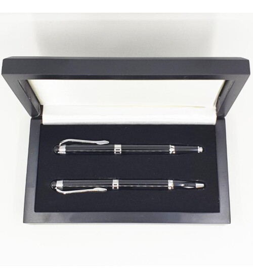 Kişiye Özel Siyah Metal Roller & Tükenmez Kalem Seti