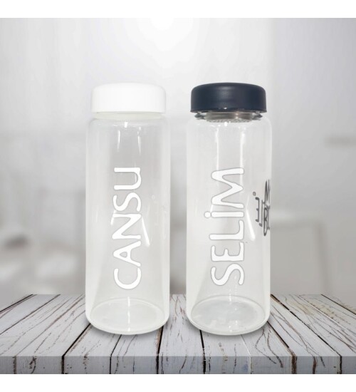 Kişiye Özel Süzgeçli ve Bez Keseli 500 ml Cam Matara