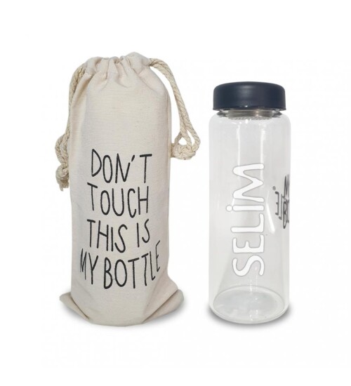 Kişiye Özel Süzgeçli ve Bez Keseli 500 ml Cam Matara