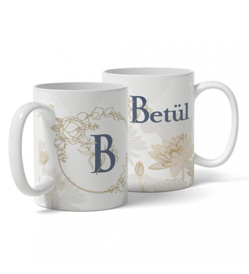 Kişiye Özel Yuvarlak İsim ve Harf Temalı Baskılı Kupa HK111