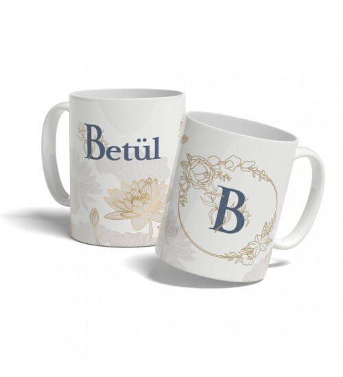 Kişiye Özel Yuvarlak İsim ve Harf Temalı Baskılı Kupa HK111