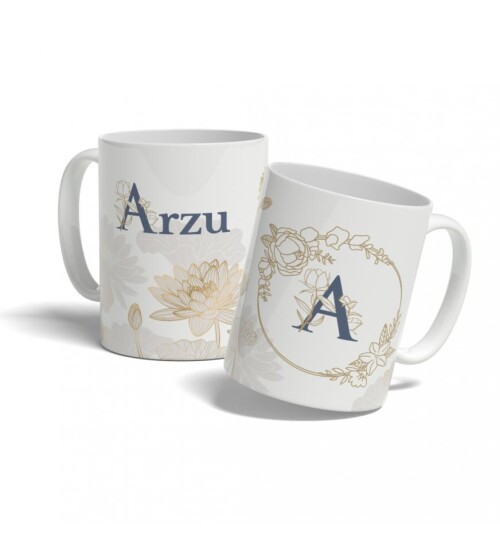 Kişiye Özel Yuvarlak Harf ve İsim Temalı Kupa Bardak HK115