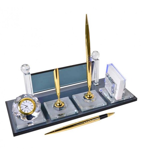 Kristal Masa İsimliği - Altın Çift Kalemli