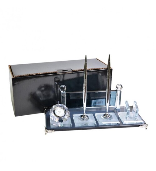 Kristal Masa İsimliği - Gümüş Çift Kalemli