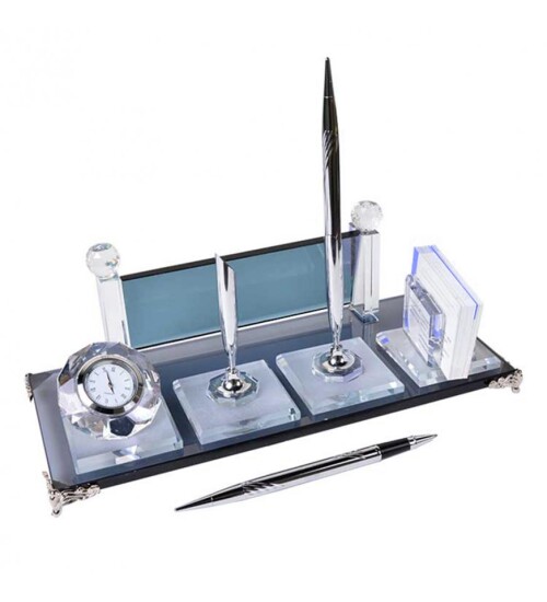 Kristal Masa İsimliği - Gümüş Çift Kalemli