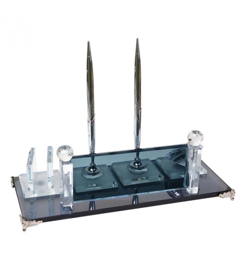 Kristal Masa İsimliği - Gümüş Çift Kalemli