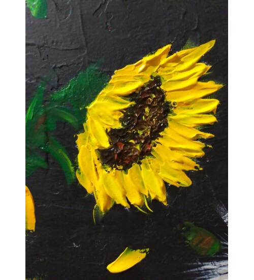 Orijinal Tablo Renkli 70x100 cm El Yapımı Tuval Tablo Ayçiçekleri