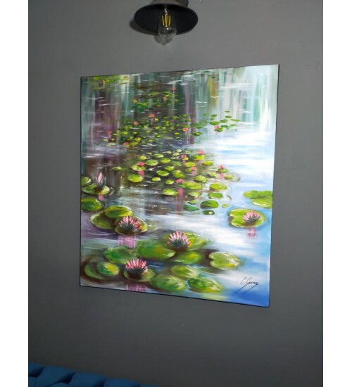 Orijinal Tablo Renkli 80x90 cm El Yapımı Tuval Tablo Nilüferlerin Huzuru