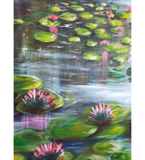Orijinal Tablo Renkli 80x90 cm El Yapımı Tuval Tablo Nilüferlerin Huzuru