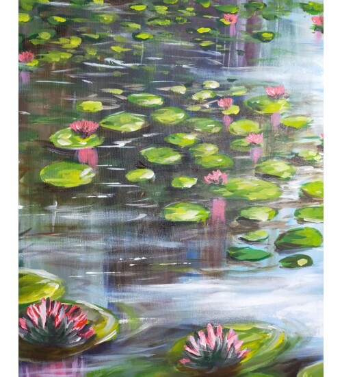 Orijinal Tablo Renkli 80x90 cm El Yapımı Tuval Tablo Nilüferlerin Huzuru