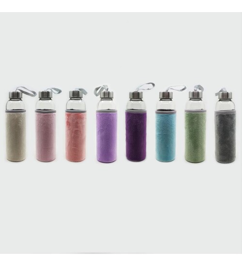 Kişiye Özel İsimli Peluş Kılıflı Cam Matara 500 ml