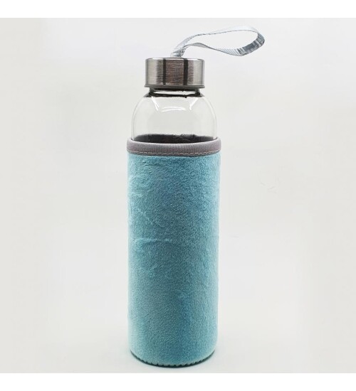 Kişiye Özel İsimli Peluş Kılıflı Cam Matara 500 ml