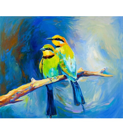 Dalda İki Kanarya Kanvas Tablo