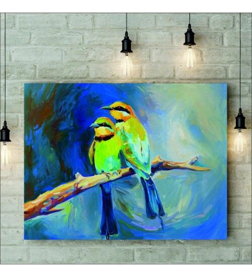 Dalda İki Kanarya Kanvas Tablo