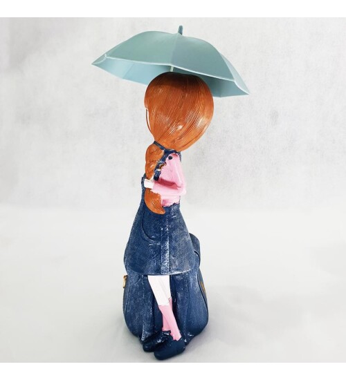 Polyester Şemsiyeli Kız Biblo Kalemlik Mavi Sepetli