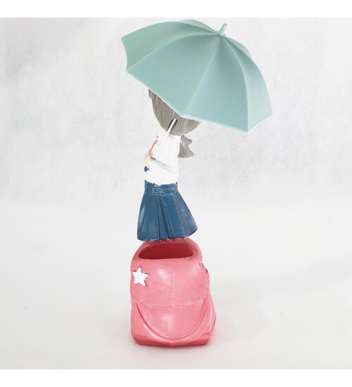 Polyester Şemsiyeli Kız Biblo Kalemlik Pembe Sepetli