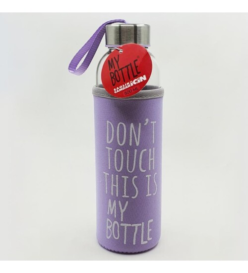 Kişiye Özel İsimli Renkli Kılıflı Cam Su Şişesi 500 ml