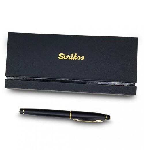 Scrikss Mat Siyah Özel Kutulu Altın Dolma Kalem HK2220