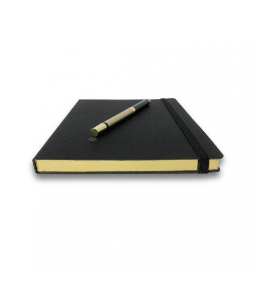 Siyah VIP Hediyelik Set - 15x21 Yaldız Kenar Not Defteri - Metal Roller Kalem HK2063