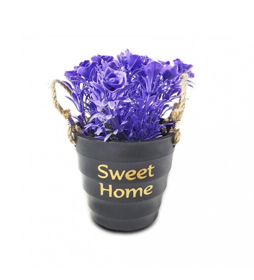 Sweet Home Yuvarlak Kovalı Hasır Kulplu Saksıda Çiçek
