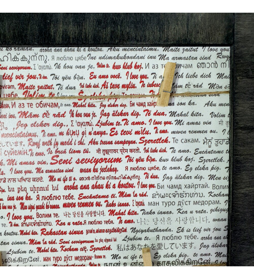 6 ADET POLA KART HEDİYELİ 100 Dilde Seni Seviyorum Ahşap İpli Mandallı Fotoğraf Çerçevesi HK2597