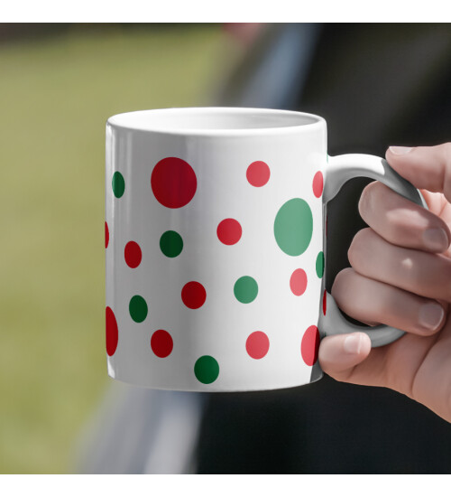 Yılbaşı Temalı Kırmızı Yeşil Puantiyeli Kupa Bardak HK3768