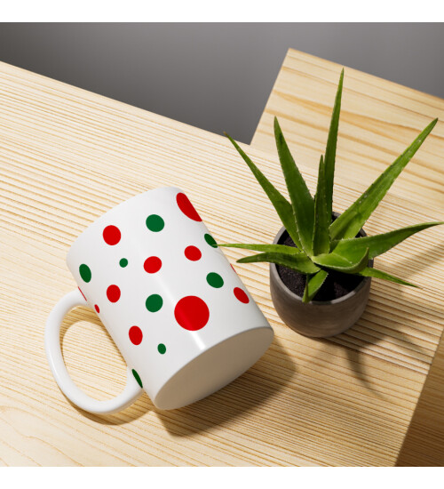 Yılbaşı Temalı Kırmızı Yeşil Puantiyeli Kupa Bardak HK3768