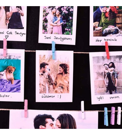 Sevgililer Günü Sevgiliye Hediye 8 POLA FOTO BASKILI Ahşap Karatahtalı Duvar Fotoğraf Çerçevesi HK2521