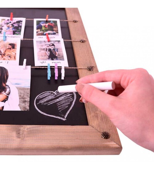 Sevgililer Günü Sevgiliye Hediye 8 POLA FOTO BASKILI Ahşap Karatahtalı Duvar Fotoğraf Çerçevesi HK2521