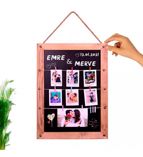 Sevgililer Günü Sevgiliye Hediye 8 POLA FOTO BASKILI Ahşap Karatahtalı Duvar Fotoğraf Çerçevesi HK2521
