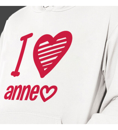 Anneler Günü I Love Anne Baskılı Kapşonlu Beyaz Unisex Sweatshirt HK2622