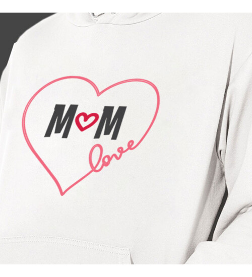 Anneler Günü Love Mom Baskılı Kapşonlu Beyaz Unisex Sweatshirt HK2624