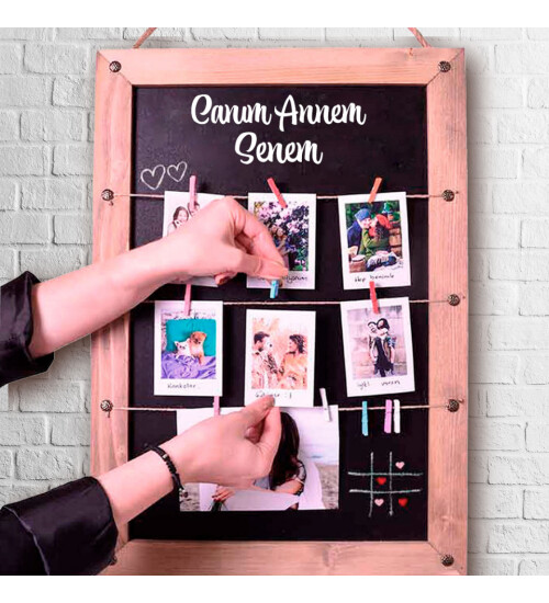 Anneler Günü Özel Ahşap Karatahtalı Duvar Fotoğraf Çerçevesi (8 POLA KART FOTO HEDİYELİ) HK2663