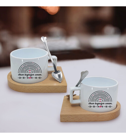 Anneler Günü Temalı Ahşap Altlıklı Seramik Fincan HK2644