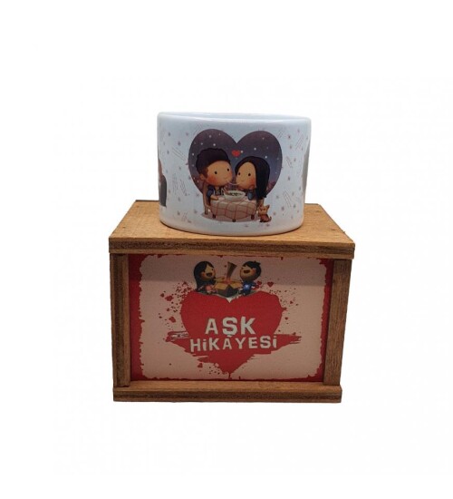 Aşk Hikayesi Ahşap Kutulu Kupa Bardak