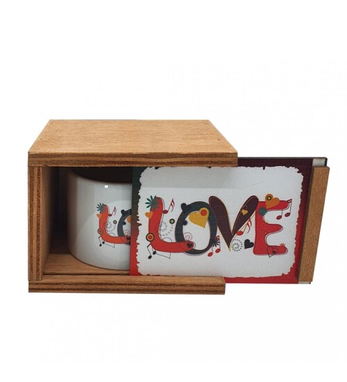 Aşk (Love) Konsept Ahşap Kutulu Kupa Bardak