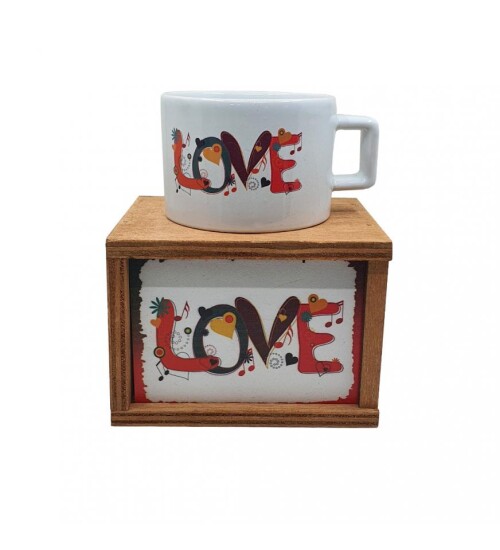 Aşk (Love) Konsept Ahşap Kutulu Kupa Bardak