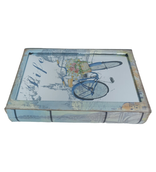 Aynalı, Bisiklet ve Kitap Temalı, Dekoratif Ahşap Aksesuar Kutusu HK2894