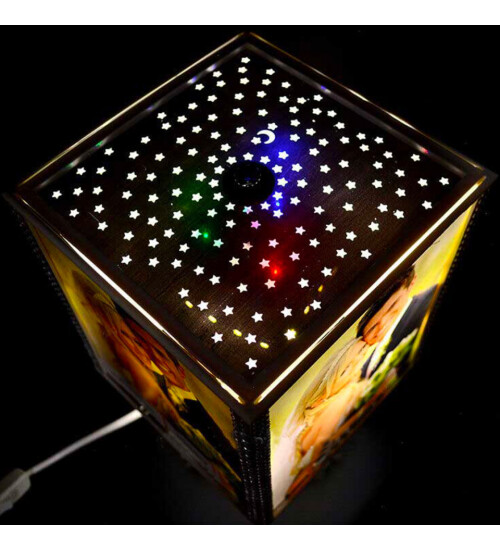 Dönen Abajur Gümüş Taşlı Fotoğraf Takılabilen Gece Lambası (FOTO BASKILI)