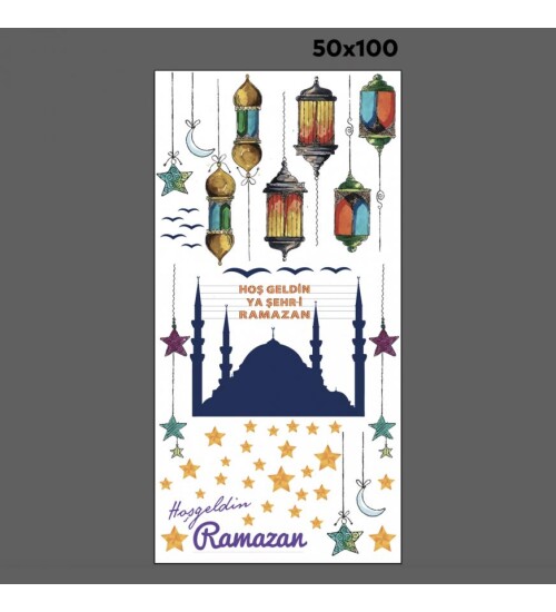 Hoşgeldin Ramazan Mahyalı Cam - Duvar Sticker Seti HK2554