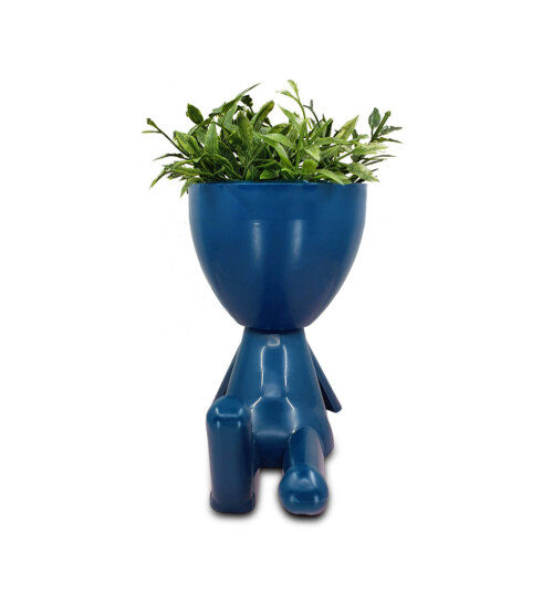 İnsan Figürlü Çiçekli Dekoratif Plastik Saksı Yapay Çiçek 4 Adet (Mavi) HK2564