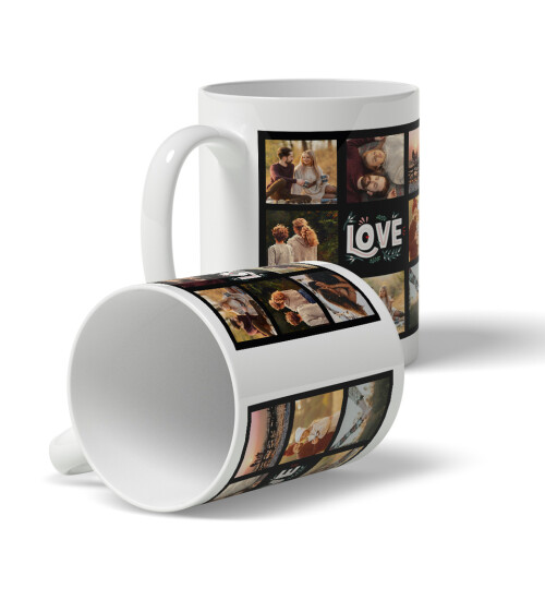 Kişiye Özel 16 Fotoğraflı Love Temalı Kupa Bardak HK5005