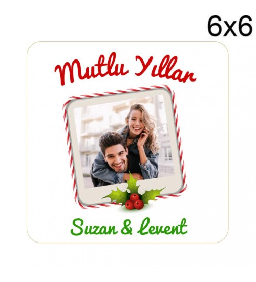 Kişiye Özel Yeniyıl Temalı Fotoğraf Baskılı 6x6 Kare Magnet HK2403