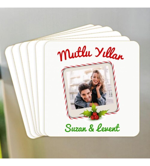 Kişiye Özel 2023 Yeniyıl Temalı Fotoğraf Baskılı 6x6 Kare Magnet HK2404 (6 ADET)